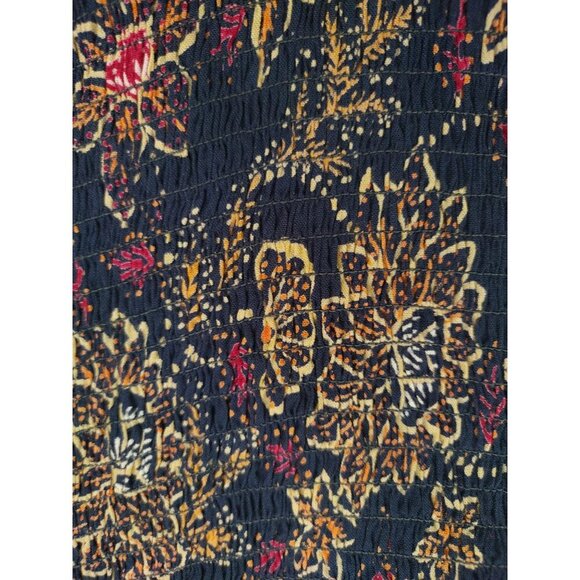 Angie Womens Floral Puff Sleeve Smocked Dress S Navy/Multicolor Rayon, NWT. - Picture 4 of 7